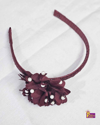 Dark Wine Satin Hair Band with flower PACS014