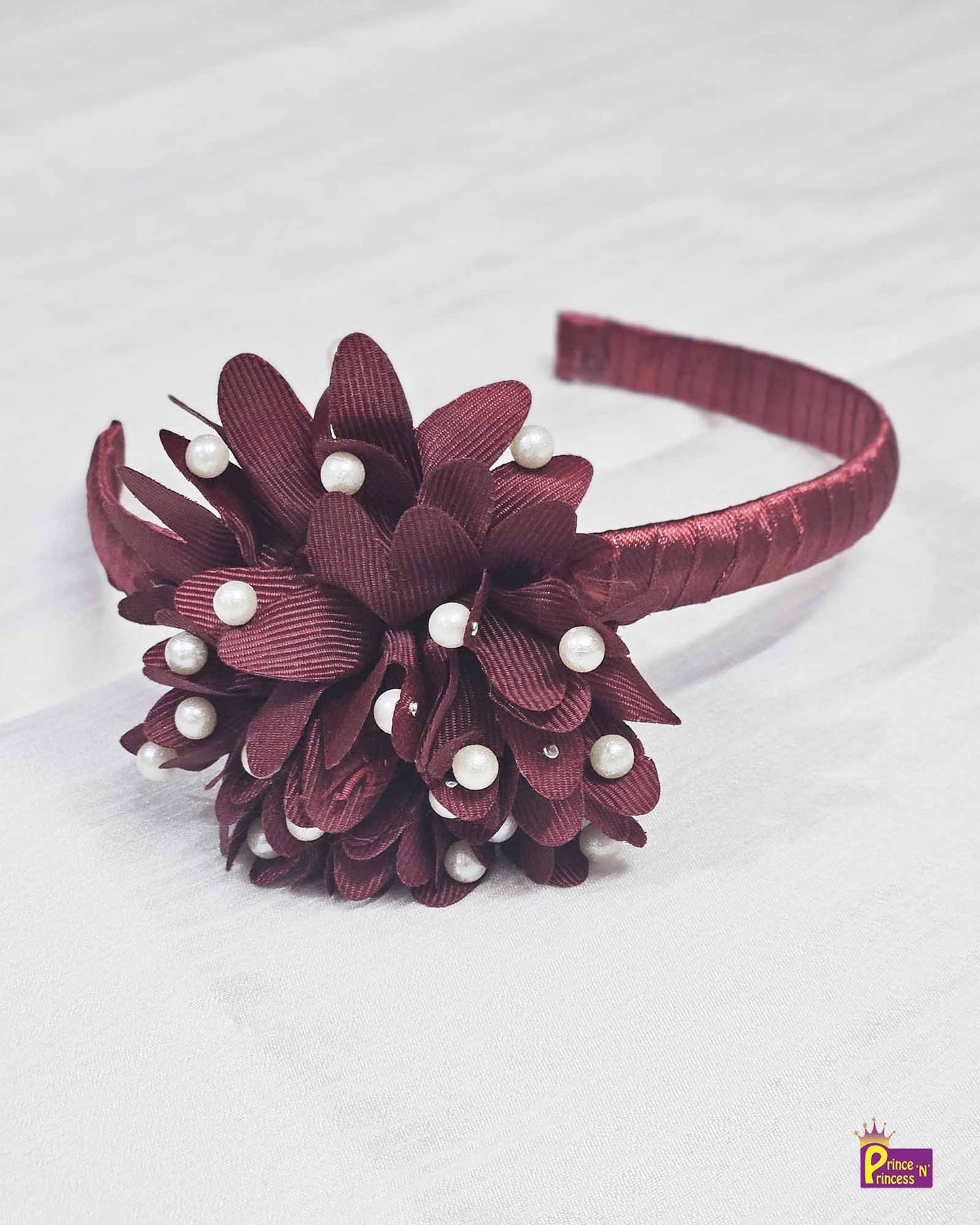 Dark Wine Satin Hair Band with flower PACS014