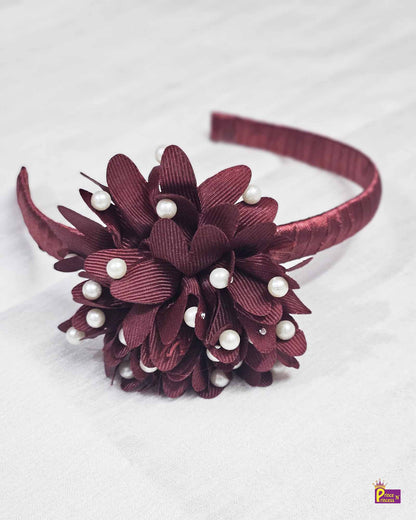 Dark Wine Satin Hair Band with flower PACS014