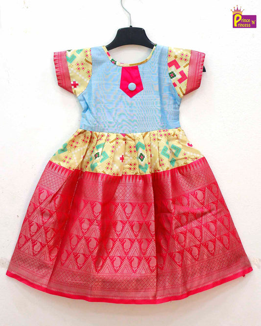 Kids Sky Blue Pink Ethnic Party Gown PG312