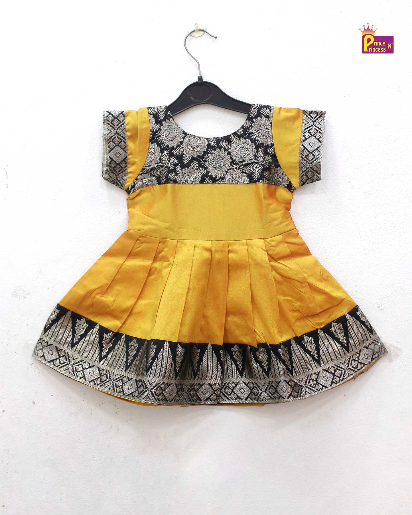 Kids Yellow with Black Party Frock LDF337