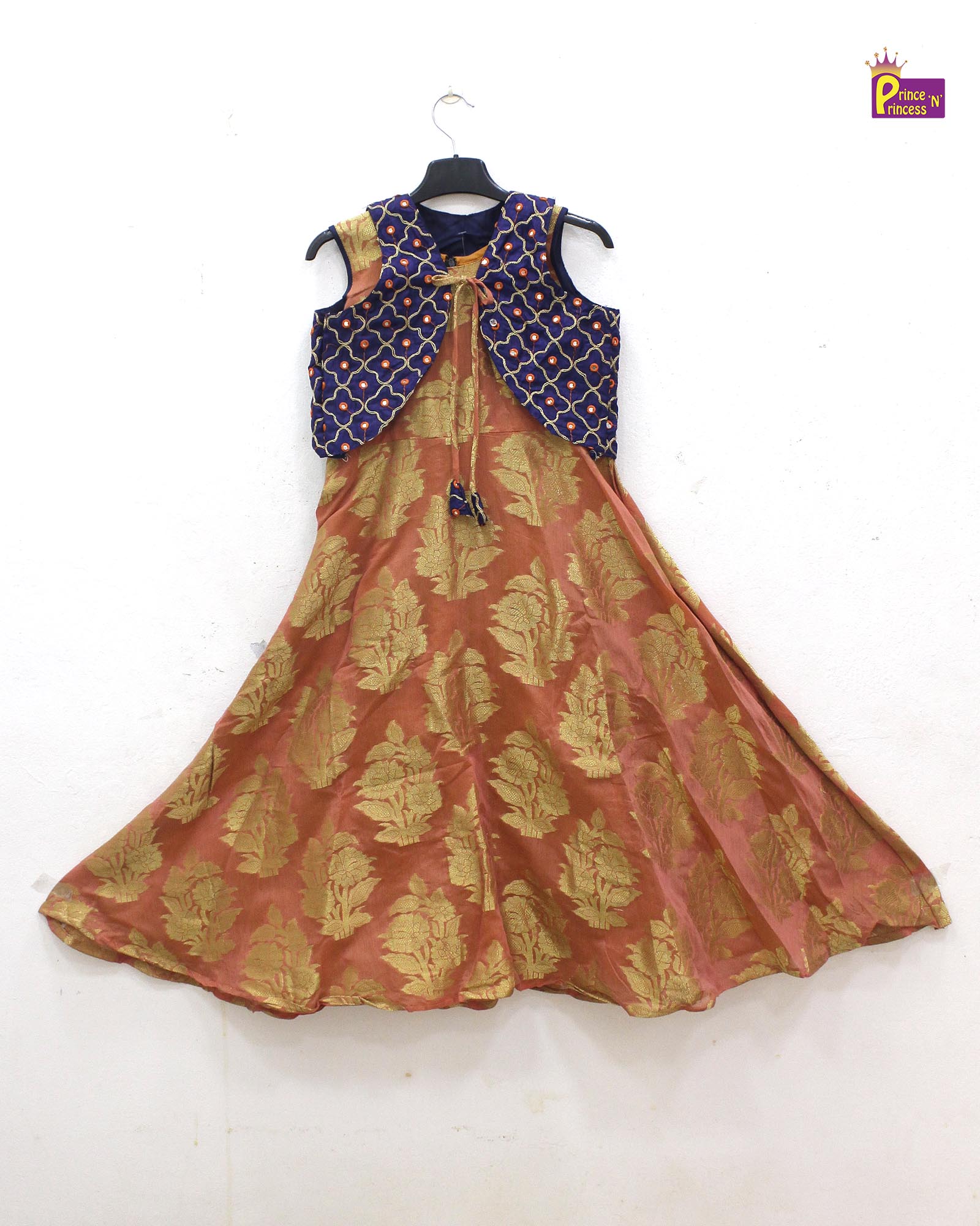 Kids Orange Navy Ethnic Coat Gown PG112