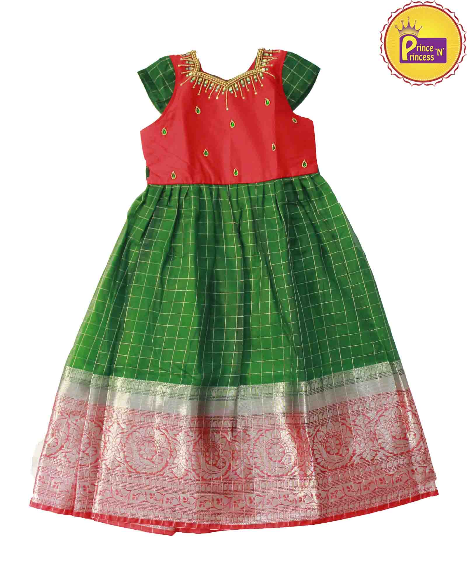 Kids Red Green Organza Party Gown - Prince N Princess
