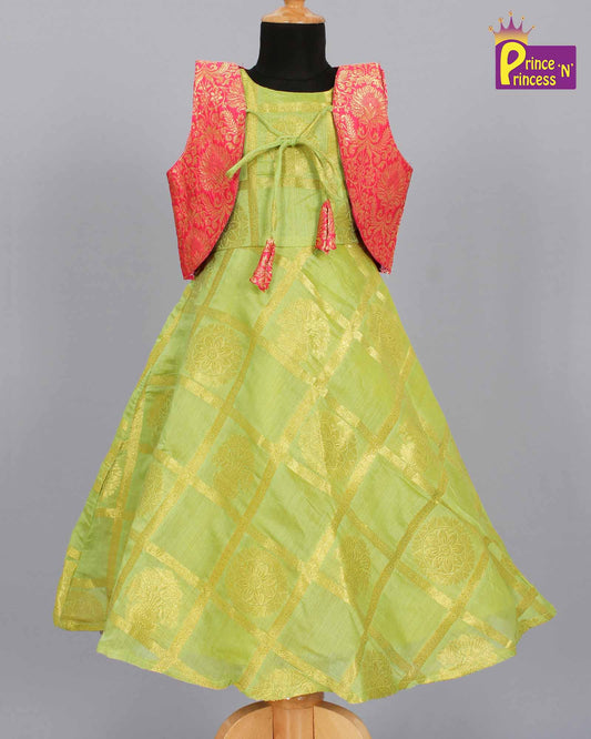 Kids Pink Green Ethnic Coat Gown PG289