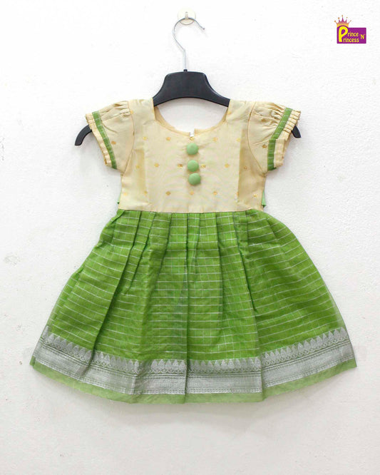 Prince N Princess Cream Green Organza Check Gown PG300