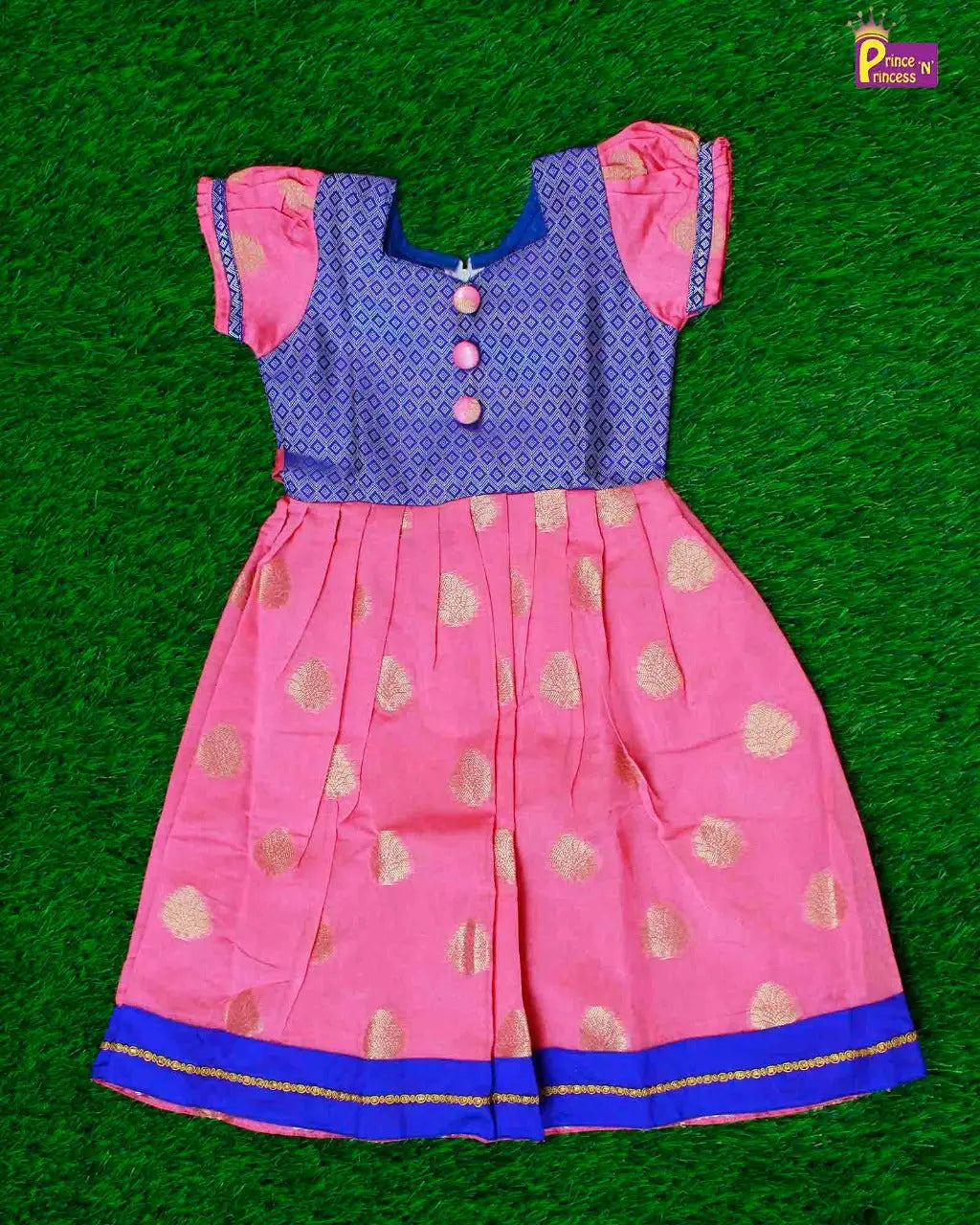 Prince N Princess Pink blue Organza Check Gown PG307