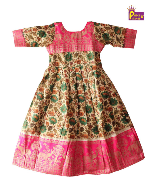 Pink Green Kalamkari Design Gown PG316