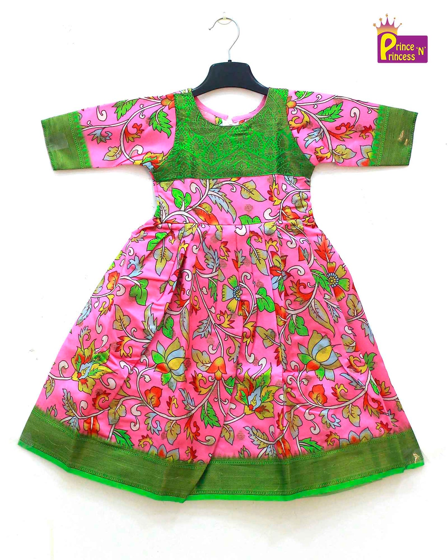 Traditional Green Pink Kalamkari Design Gown PG325