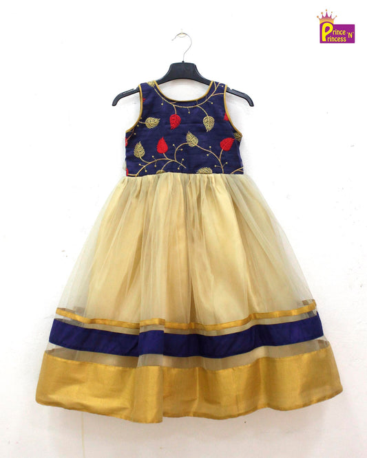 Kids Navy Sandal Netted long gown PG343