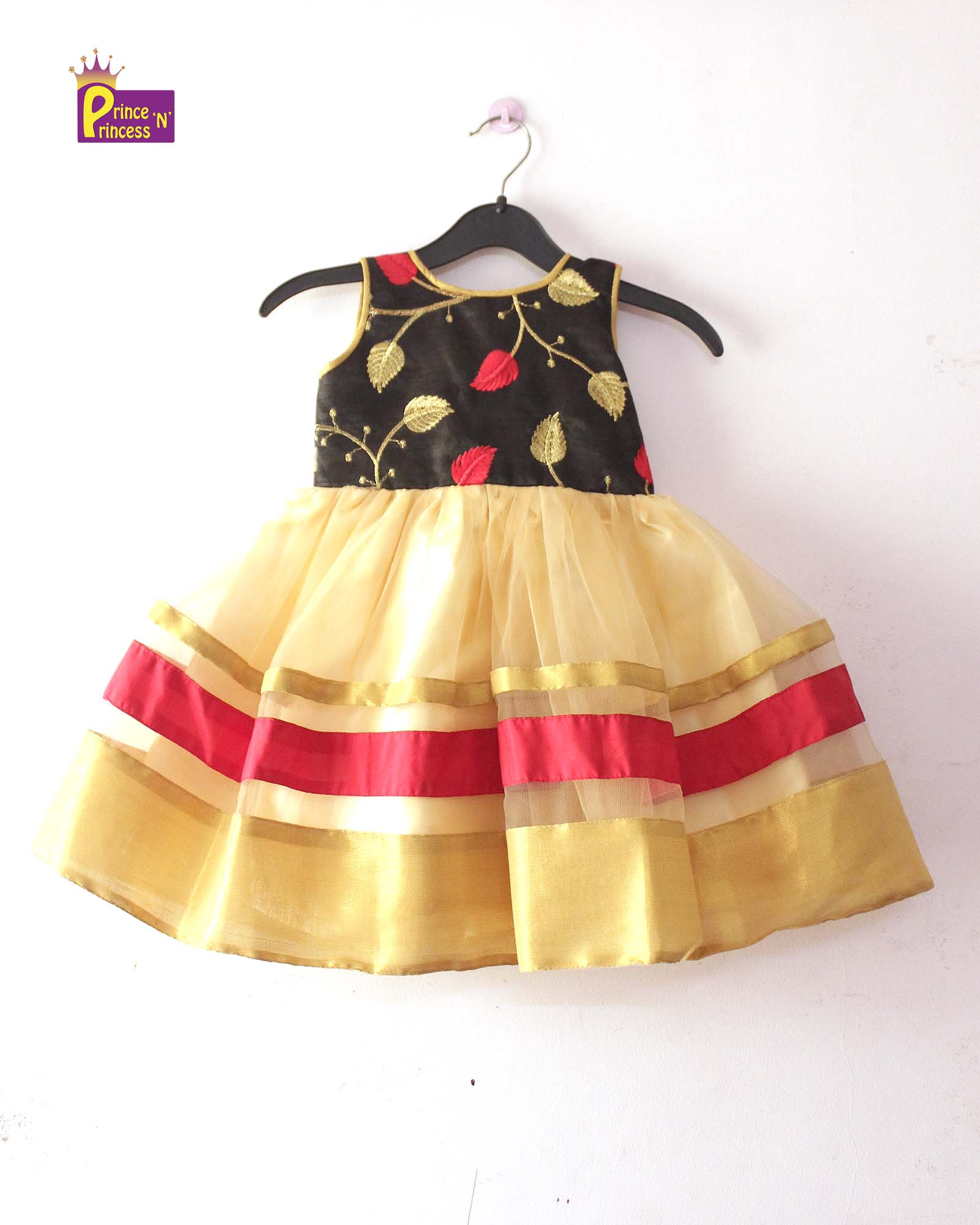 Kids Black Sandal Netted long gown PG344