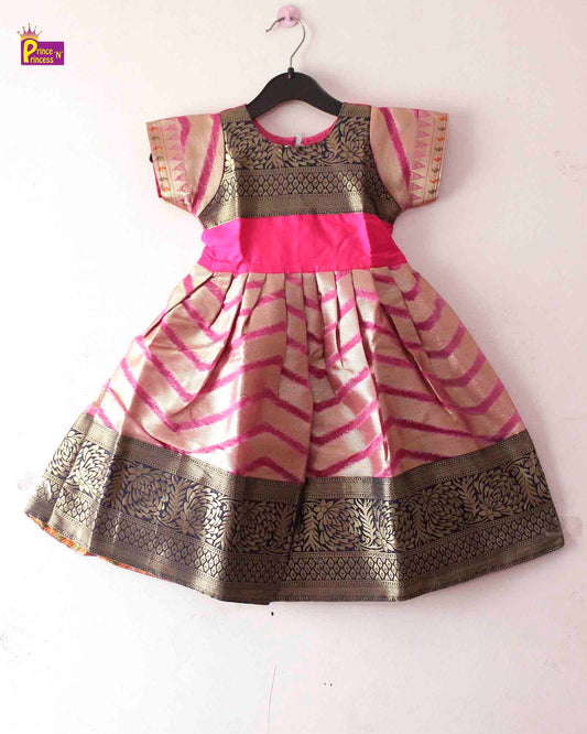 Prince N Princess Navy Pink  Banarasi  Chanderi Gown PG355