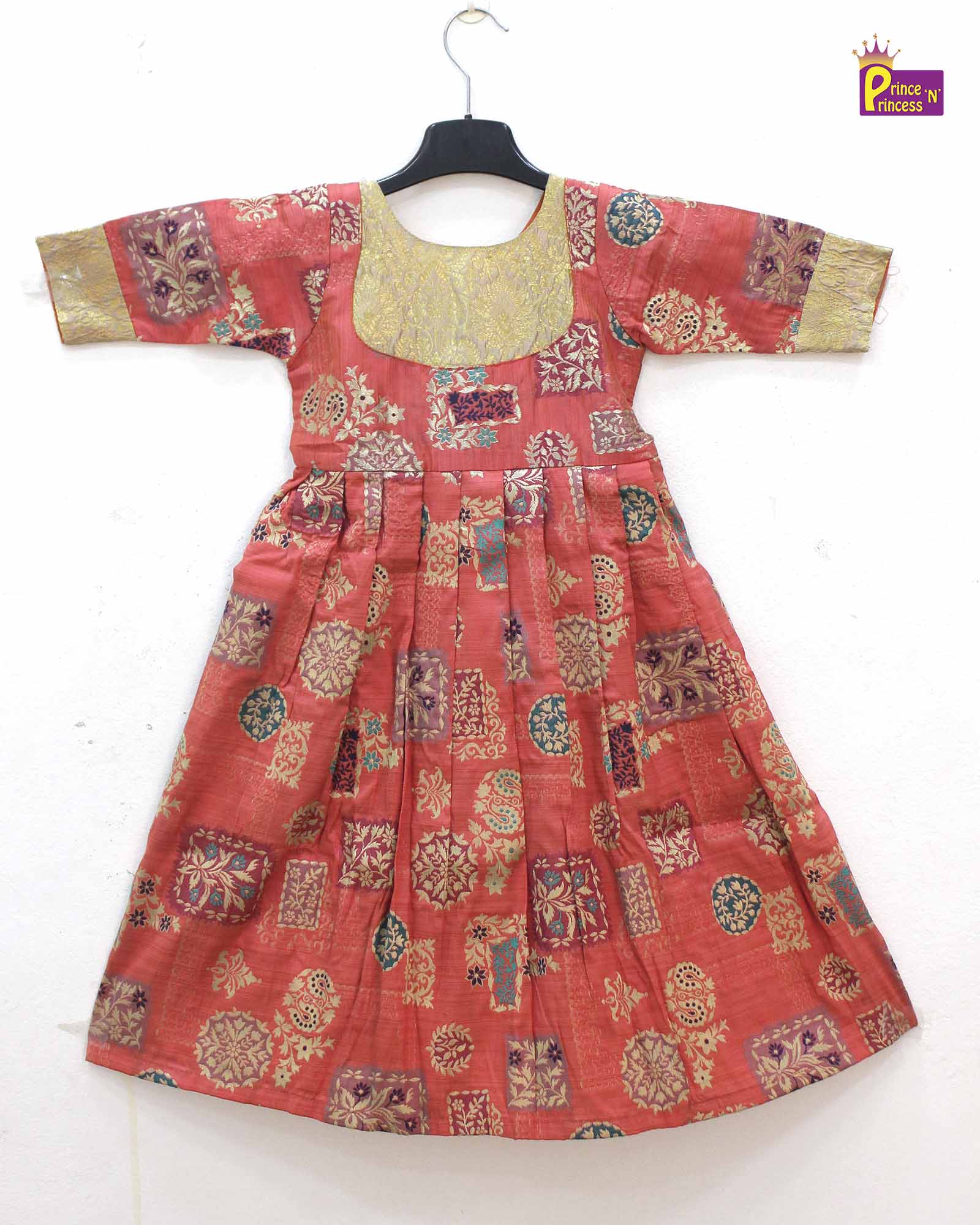 Red skyblue Kids Ethnic Party Gown with Dupetta and Belt PG362