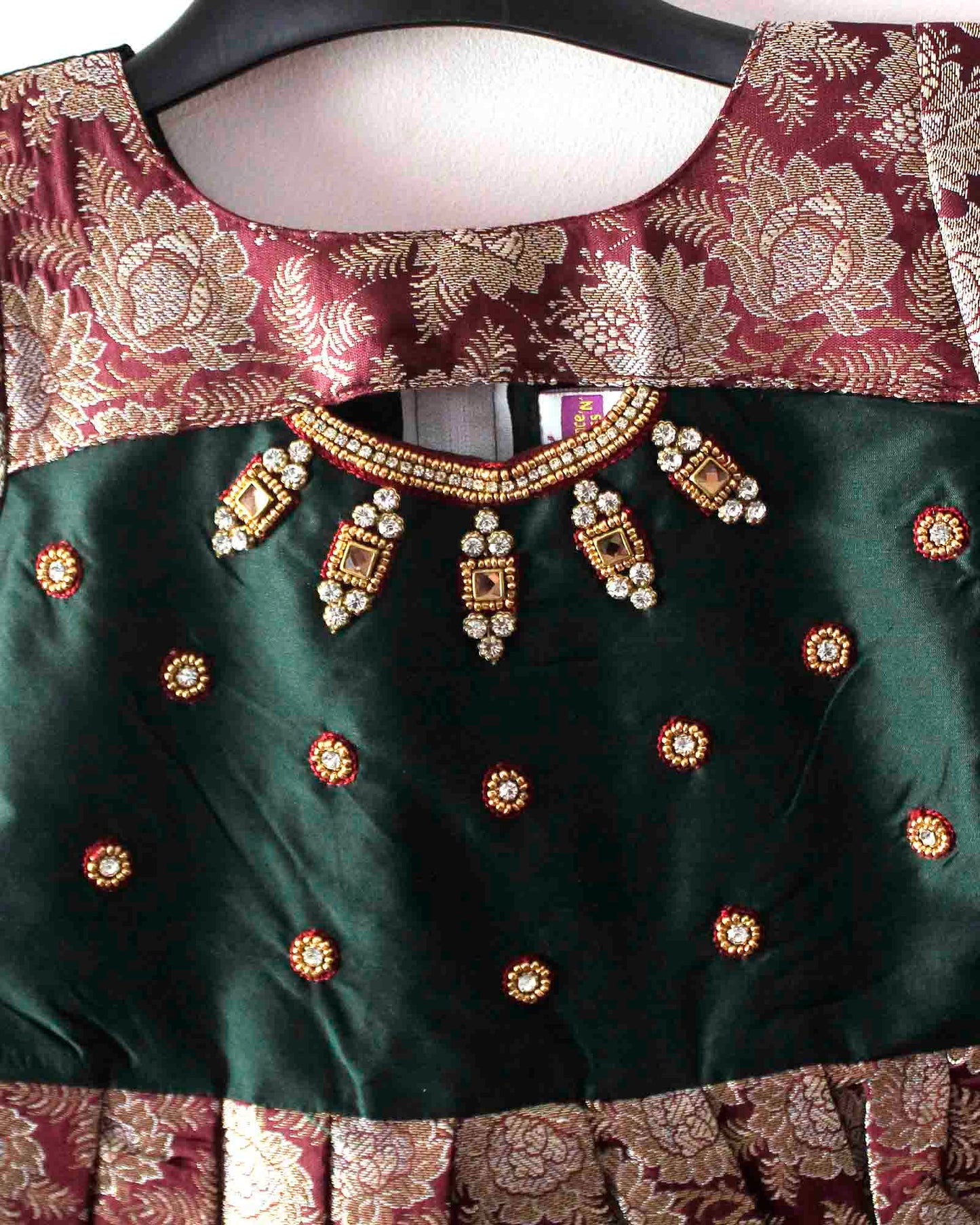 Prince N Princess Green Maroon AARI work Pattu Gown PG376
