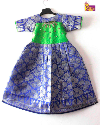 Prince N Princess Green Blue AARI work Pattu Gown PG377 Prince N Princess