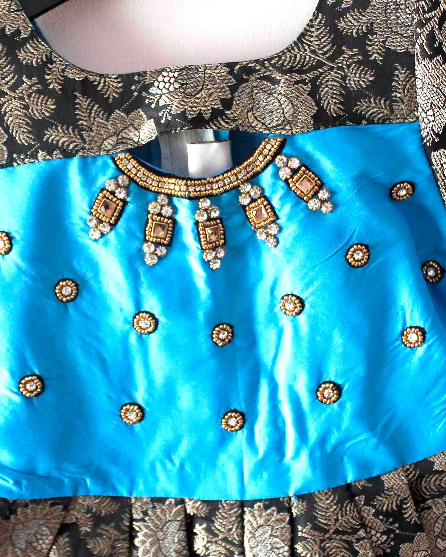 Prince N Princess Black Blue AARI work Pattu Gown PG378
