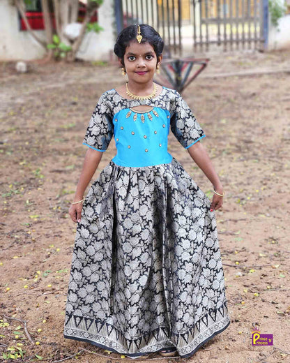 Prince N Princess Black Blue AARI work Pattu Gown PG378