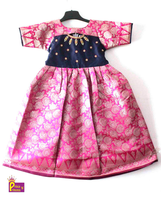 Prince N Princess Pink Blue AARI work Pattu Gown PG381