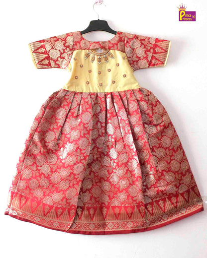 Prince N Princess Red Beige AARI work Pattu Gown PG382 Prince N Princess