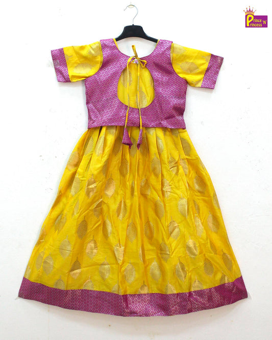 Pink and Yellow Kids Ethnic Coat Gown PG402