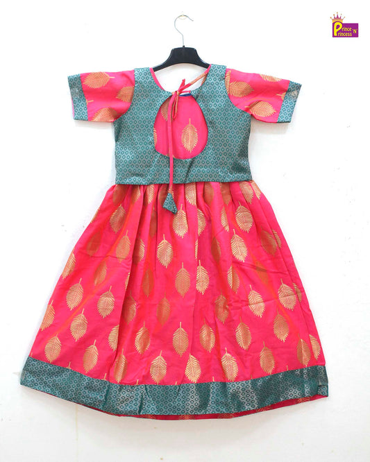 Pink and rama green Kids Ethnic Coat Gown PG404