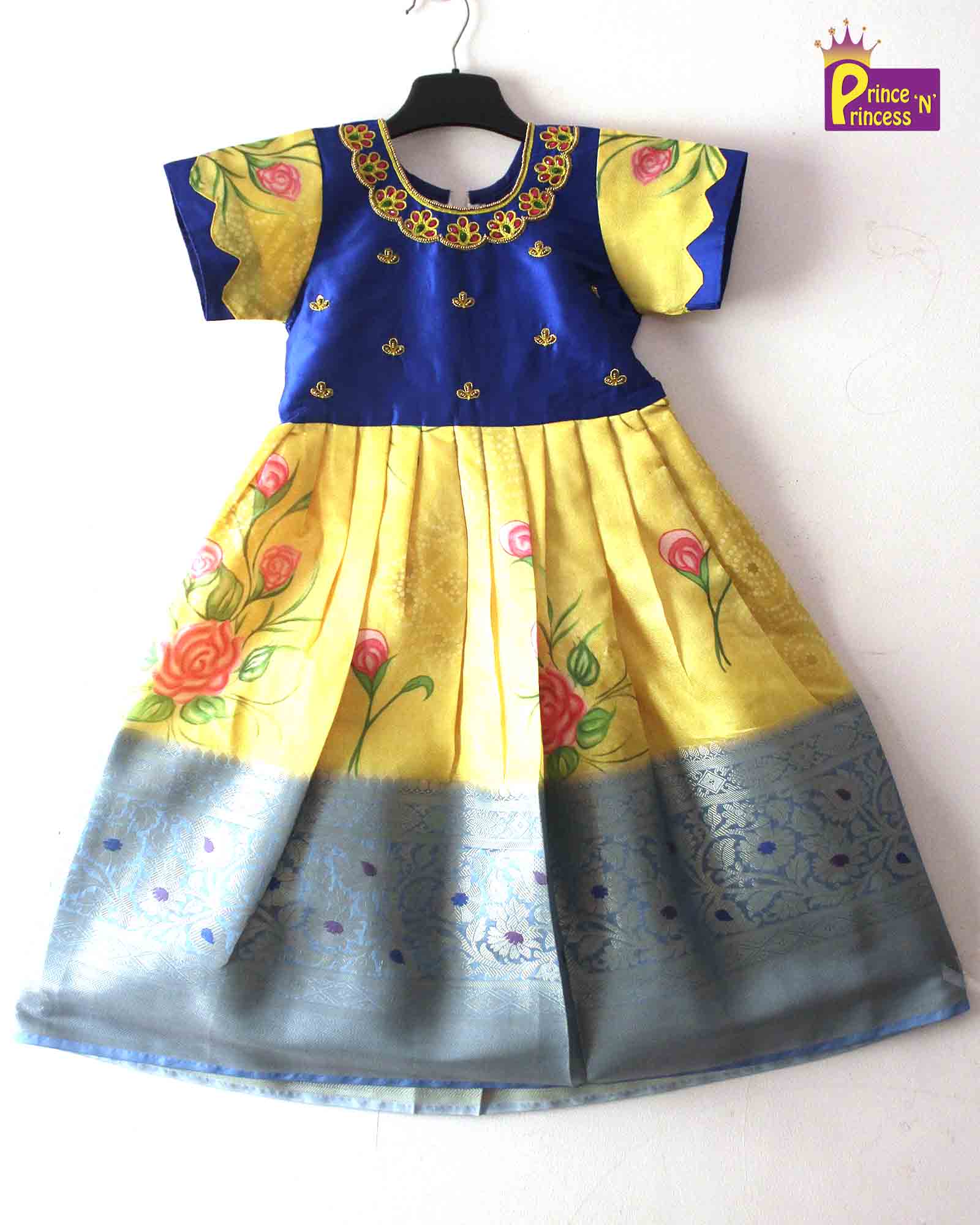 Prince N Princess Blue Yellow  AARI work Traditional  Gown PG408 Prince N Princess