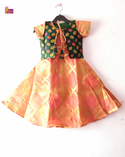 Kids Orange Green Ethnic Coat Gown PG422