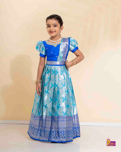 Kids Blue Traditional  Gown with Shawl PG452