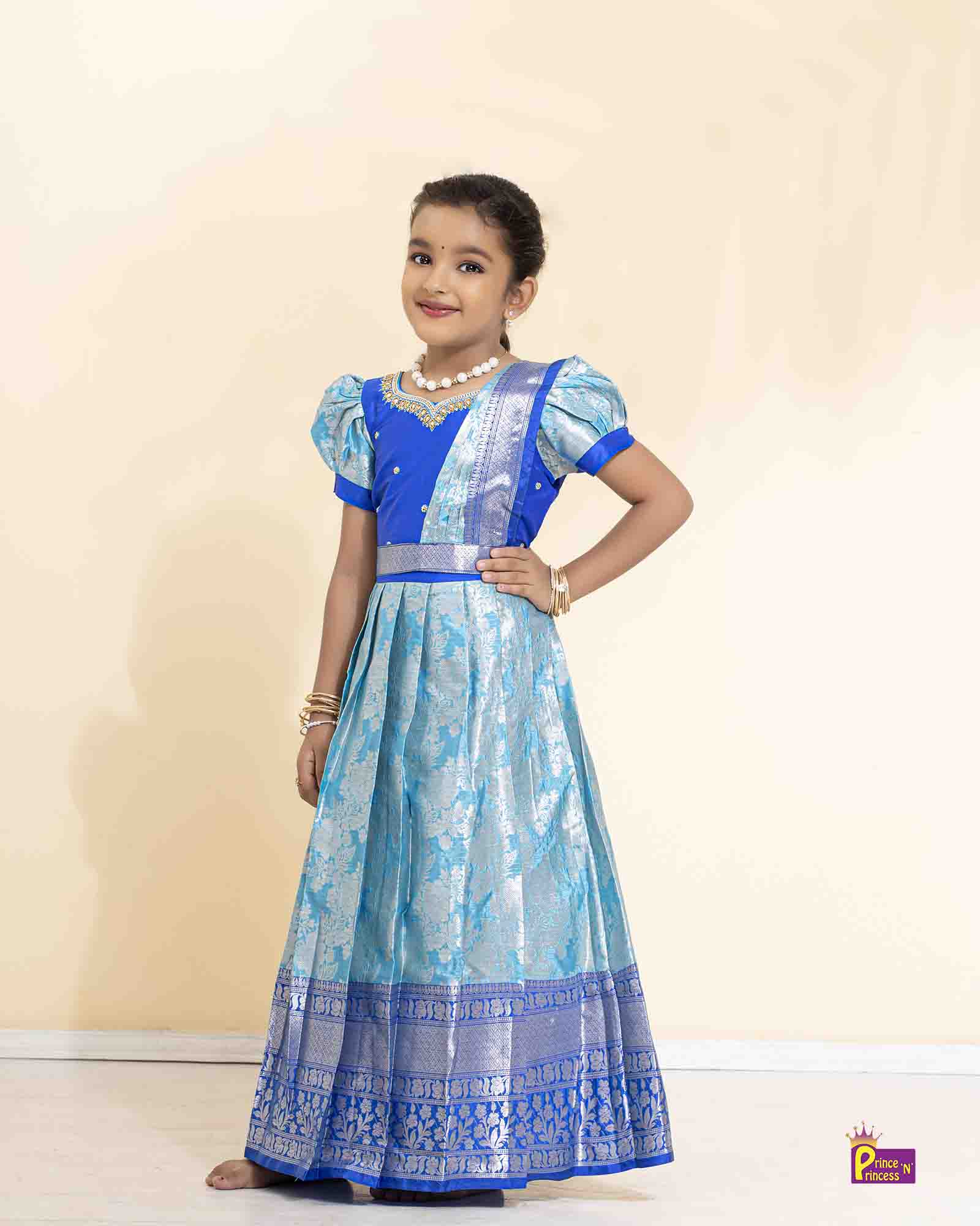 Kids Blue Traditional  Gown with Shawl PG452