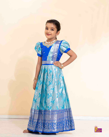 Kids Blue Traditional  Gown with Shawl PG452