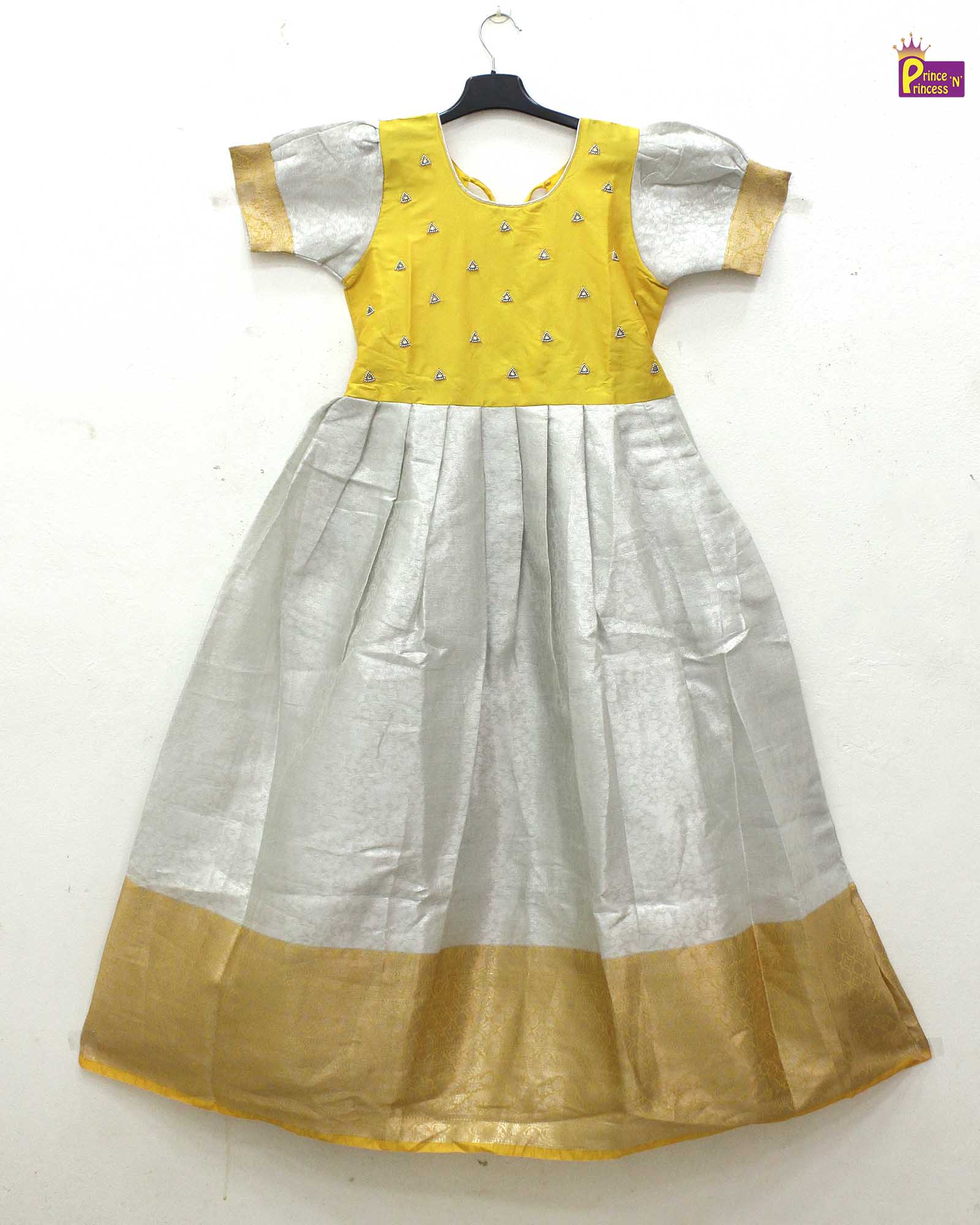 Kids Traditional Yellow aari Long gown  PG429