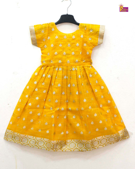 Yellow  Organza Check Ethnic Party Gown PG437