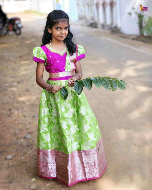 Kids Green Purple  Traditional  Gown with Shawl PG439