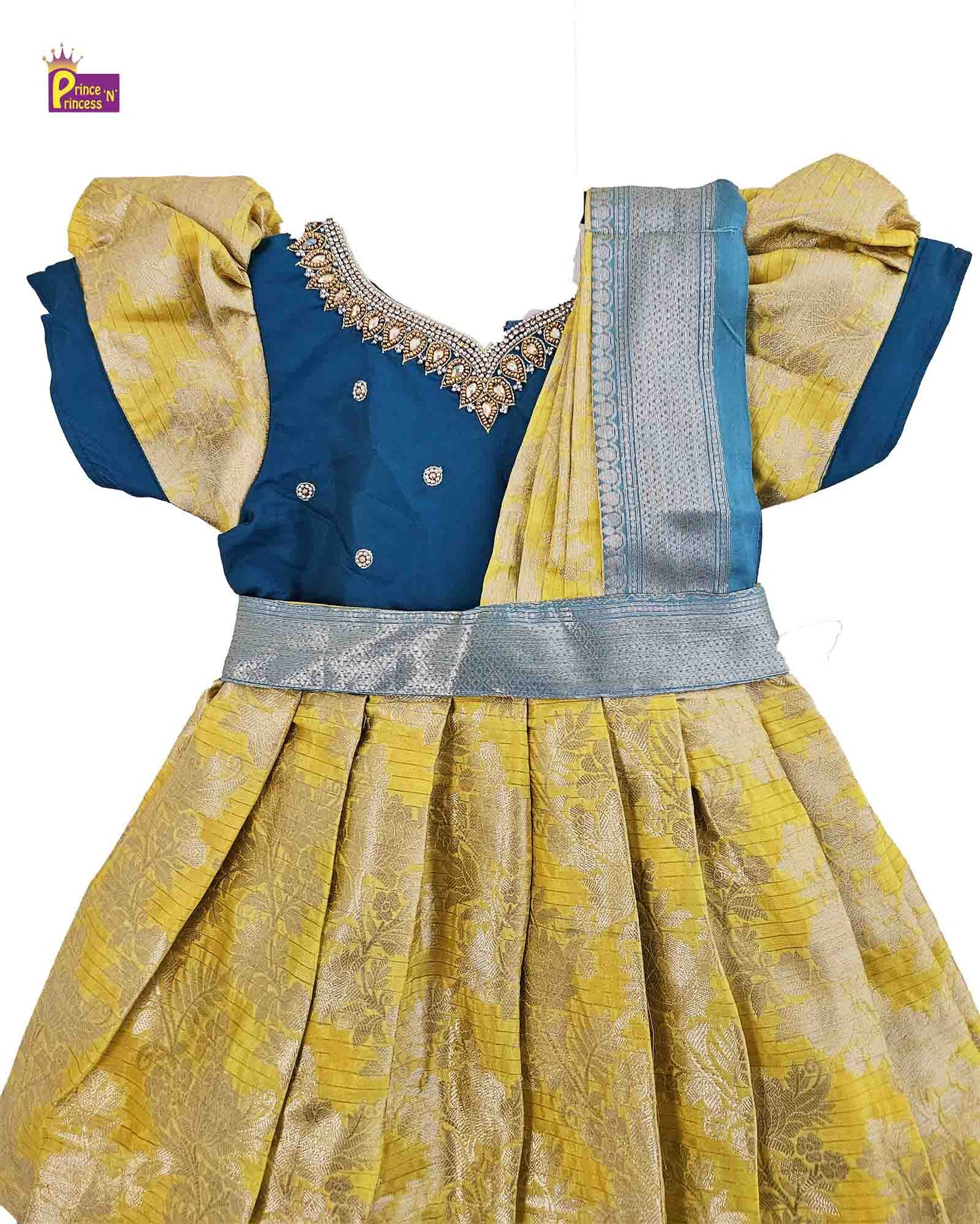 Kids Ramablue Yellow  Traditional  Gown with Shawl PG440