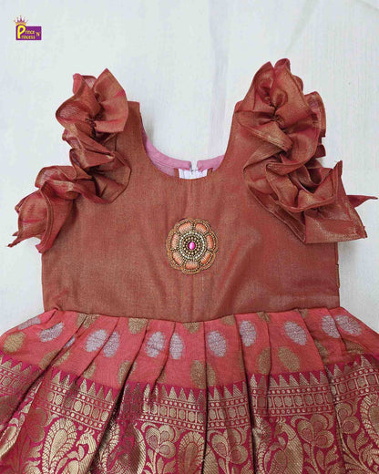 Kids Traditional Orange pink  aari Long gown  PG441 Prince N Princess