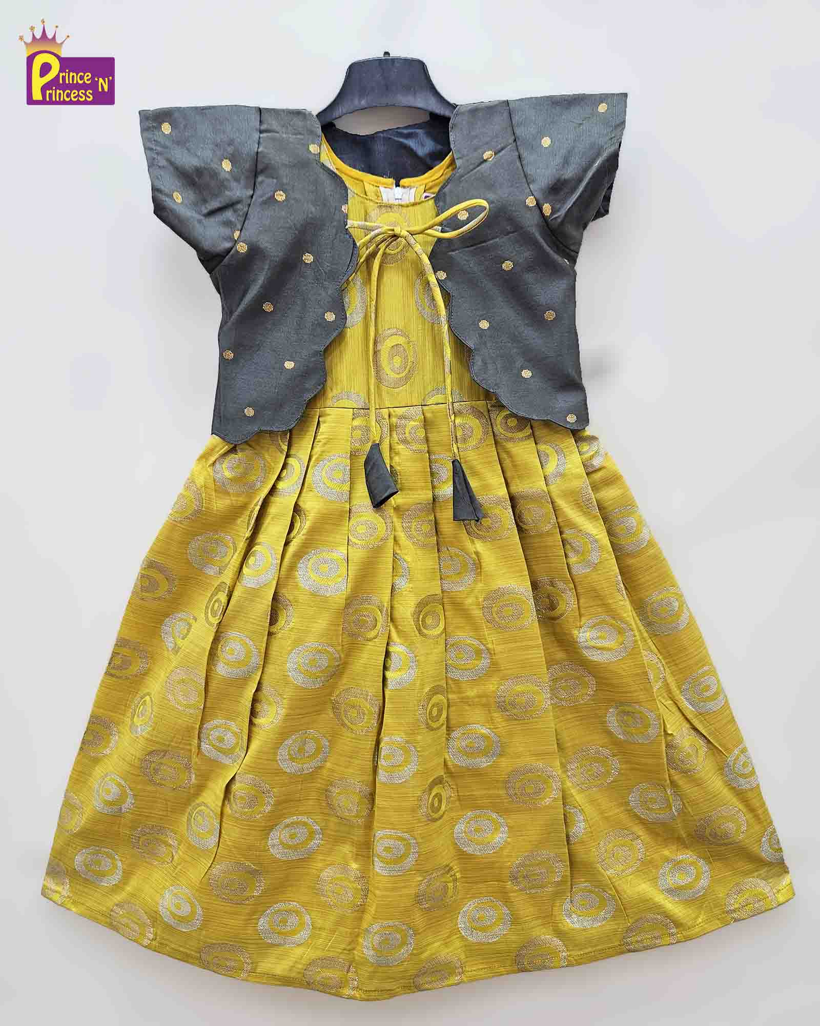 Kids Yellow Grey  Ethnic Coat Gown PG445