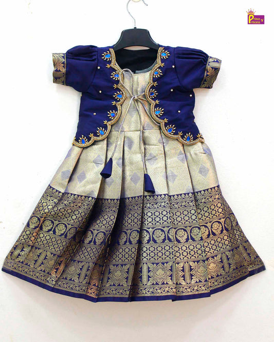 Traditional Navy Coat Type Aari Work Long gown PG480