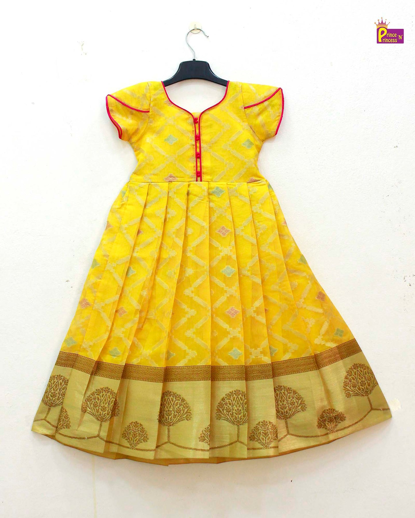 Kids Yellow Pink  Ethnic Party Gown with Dupatta and Belt PG484