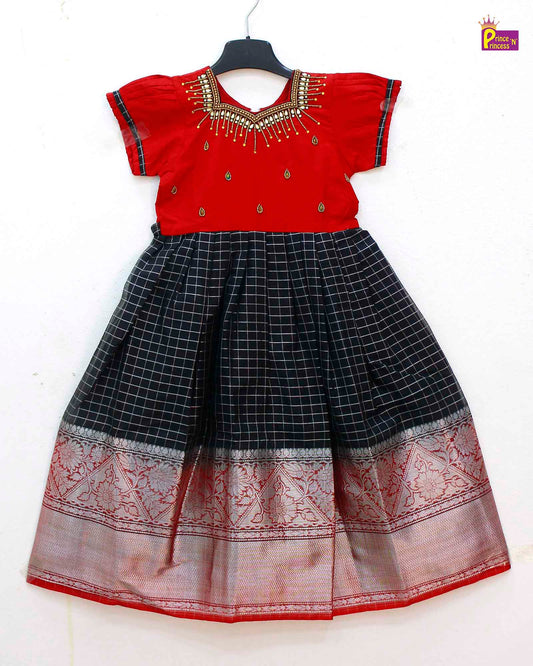 Kids Black Red  Organza AARI Ethnic Party Gown PG490