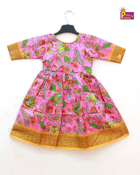 Kids Pink  Kalamkari Designer Gown PG491