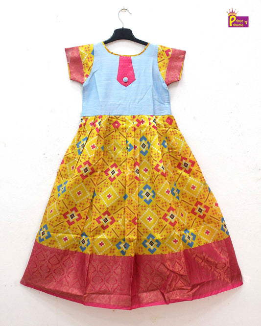 Kids Blue Yellow Ethnic Party Gown PG314