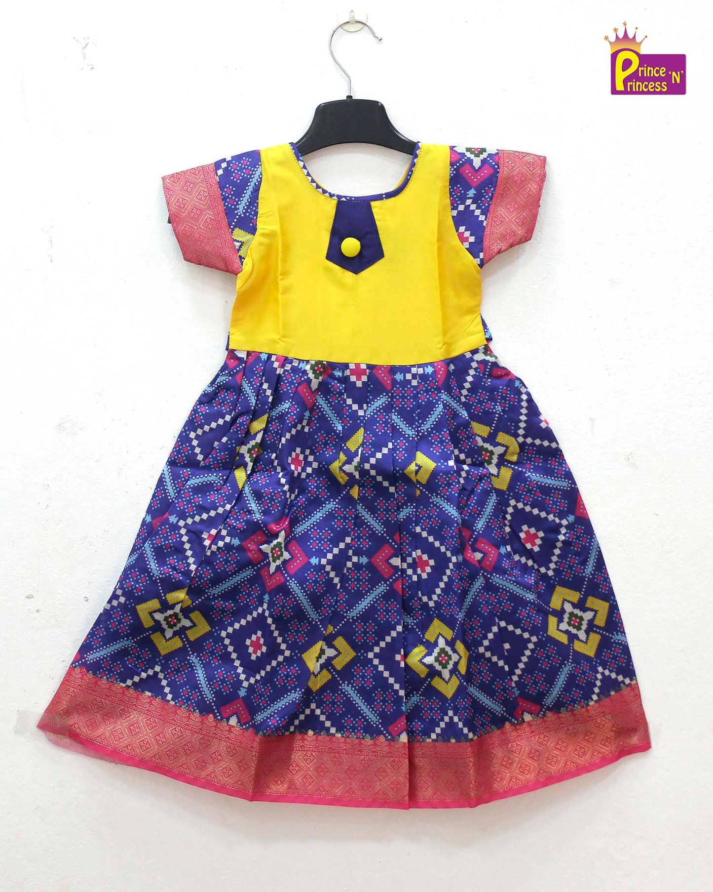 Kids Blue Yellow Ethnic Party Gown PG510