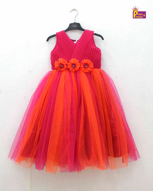 Kids Grand Pink Orange  Birthday Ruffle Gown PG525