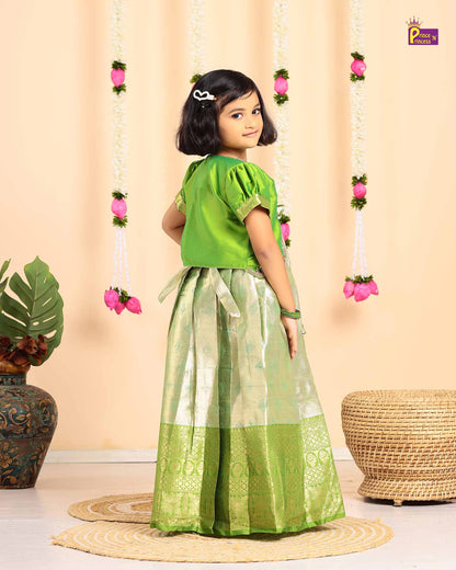 Kids Green Traditional Coat Type Aari Work Long gown PG528