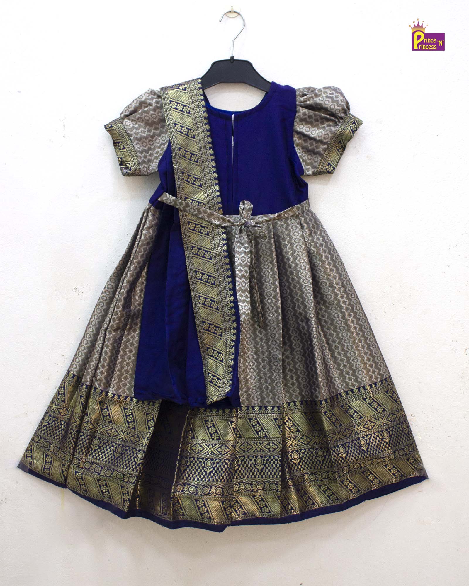 Kids Pepsi Blue Aari work Traditional Gown PG579