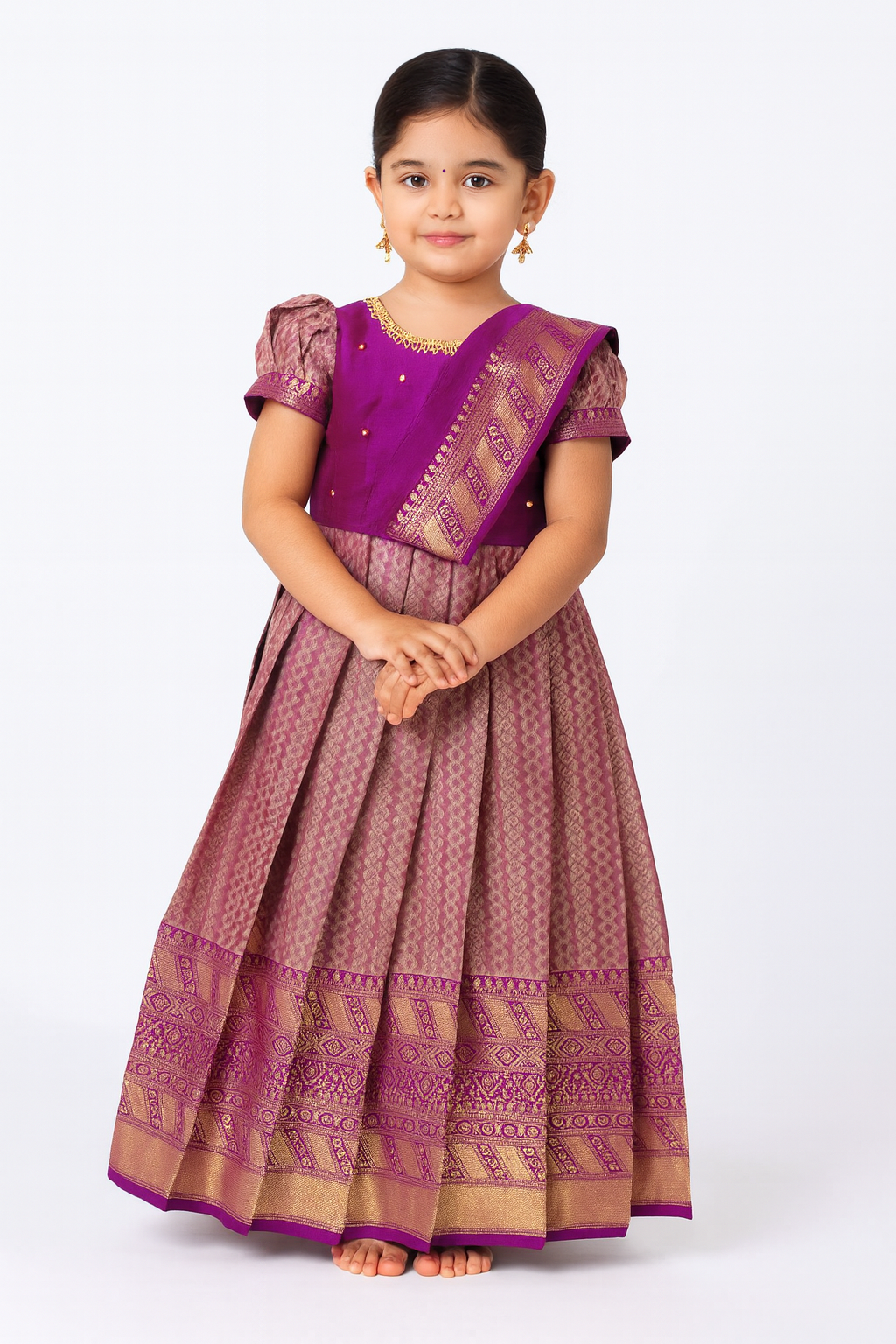 Kids Purple Traditional  Gown with Shawl PG584