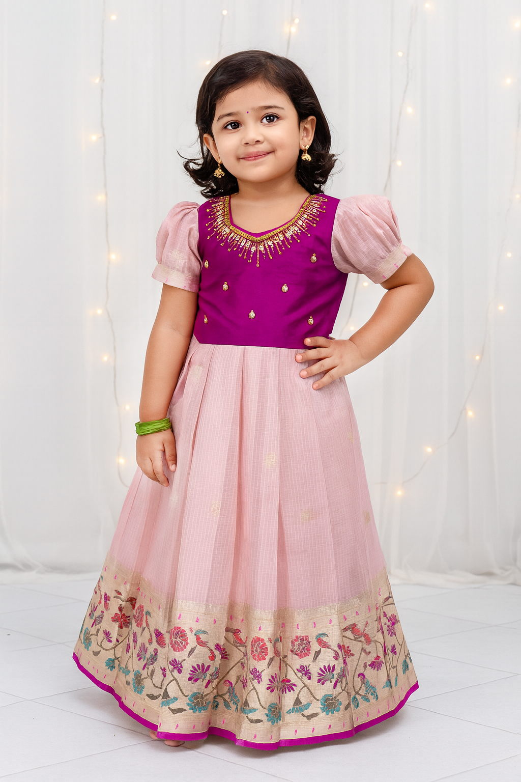 Kids Magenta Tisue AARI Ethnic Party Gown PG593
