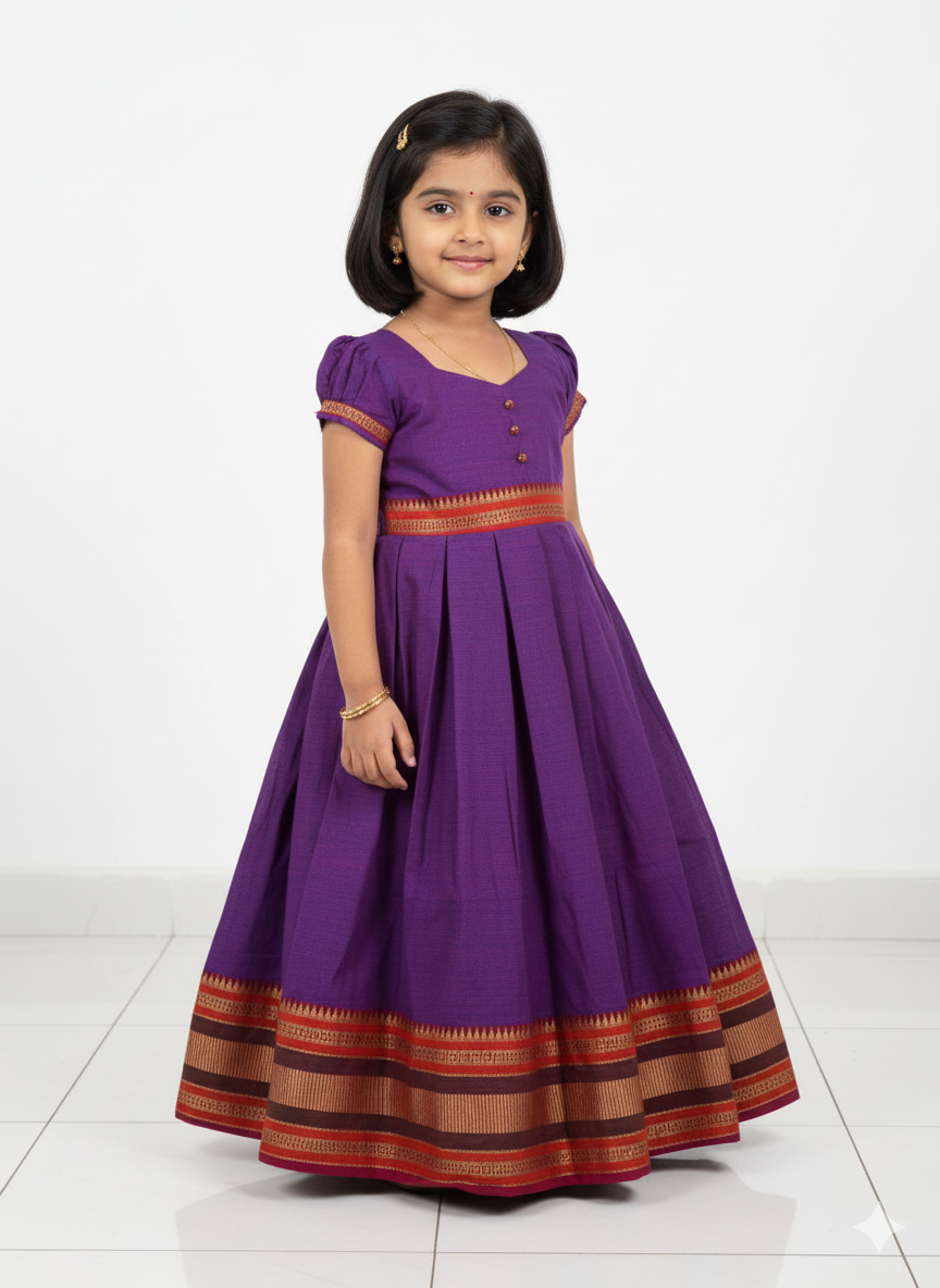 Kids Purple Chettinad Cotton Gown PG615