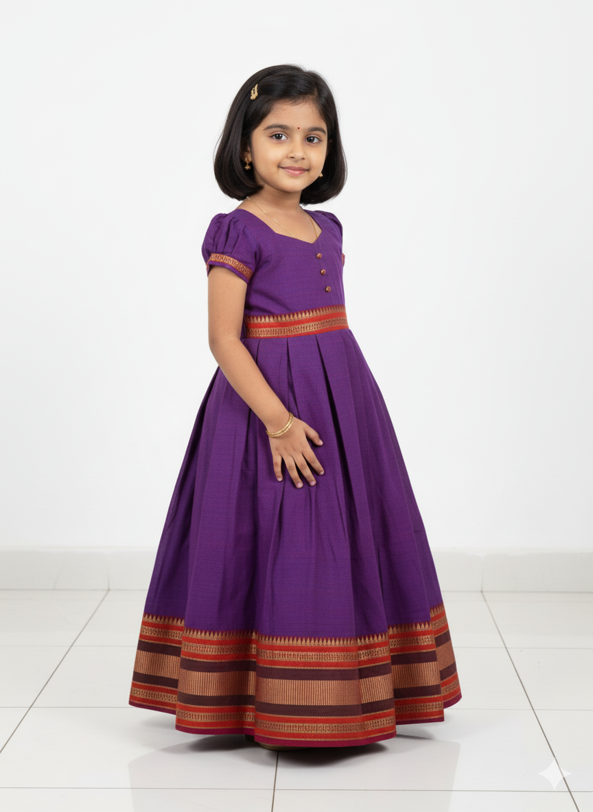 Kids Purple Chettinad Cotton Gown PG615