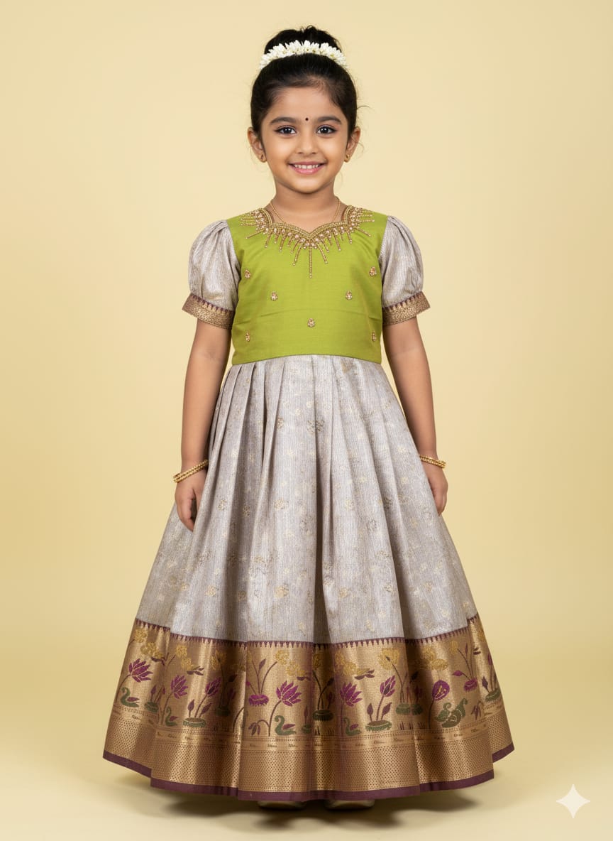 Kids Green Tisue AARI Ethnic Party Gown PG624