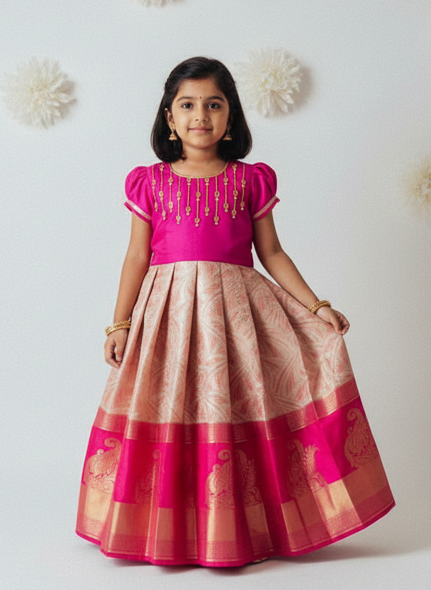 Kids Rani Pink AARI Ethnic Party Gown PG627